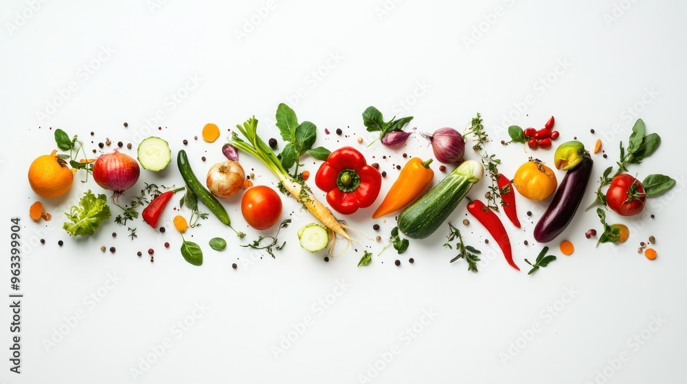 Fototapeta premium Assorted Vegetables and Spices on a White Background