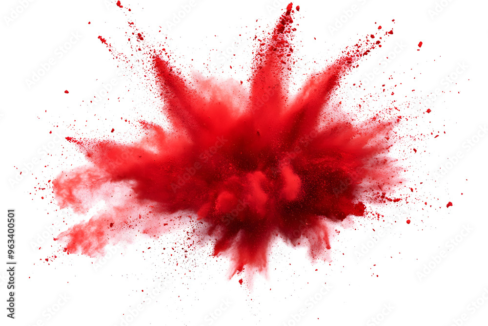 explosion of dry red paints on a transparent background. cloud and paint particles. Holi paint