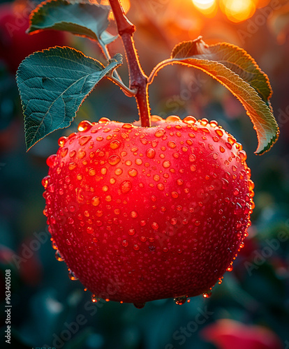 Ripe apples on the tree in the orchard in autumn. photo