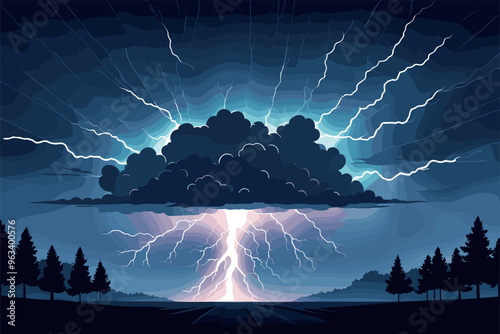 Dramatic Thunderstorm with Lightning Strikes Over Mountains