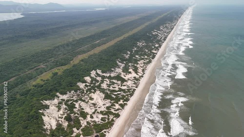 Aerial view of Ilha Comprida (Long Island), where the second longest beach in Brazil is located, with 74 km in length - souht coast of São Paulo - São Paulo, Brazil photo