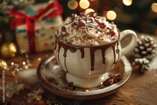 Festive hot chocolate with whipped cream