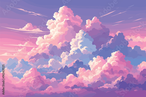 Dreamy Pink and Purple Cumulus Clouds at Sunset