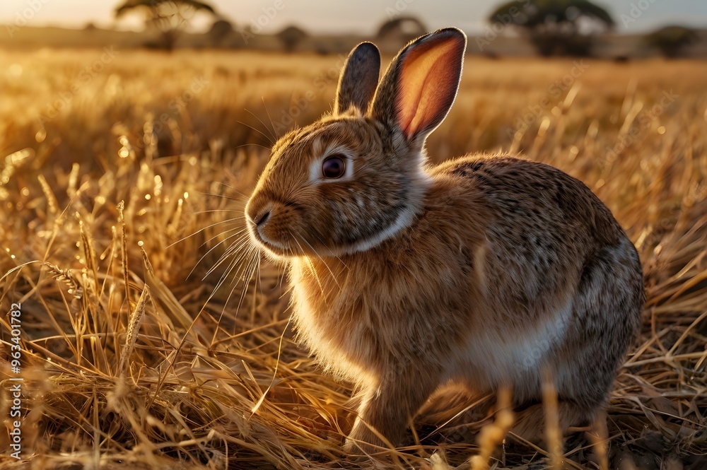 Rabbits hop and play amidst the tall, golden grass Rabbits hop and play amidst the tall, golden grass