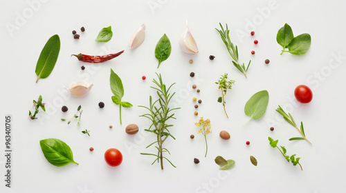 top view of herbs and spices isolated