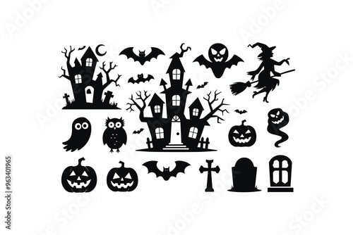 Halloween icon collection black cartoon silhouette illustration