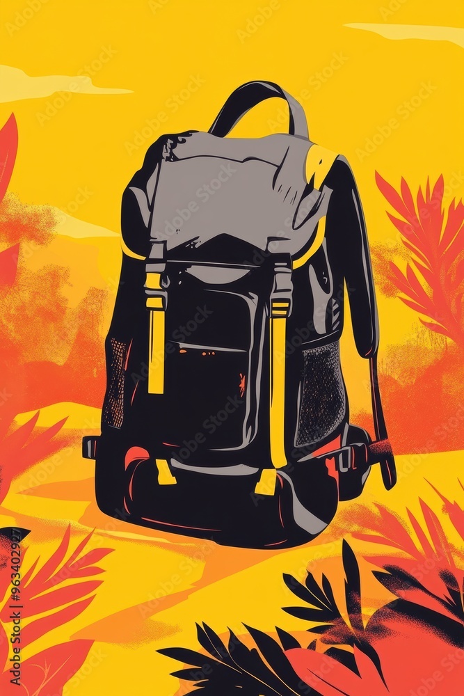 Fototapeta premium Stylized Backpack Illustration with Vivid Background