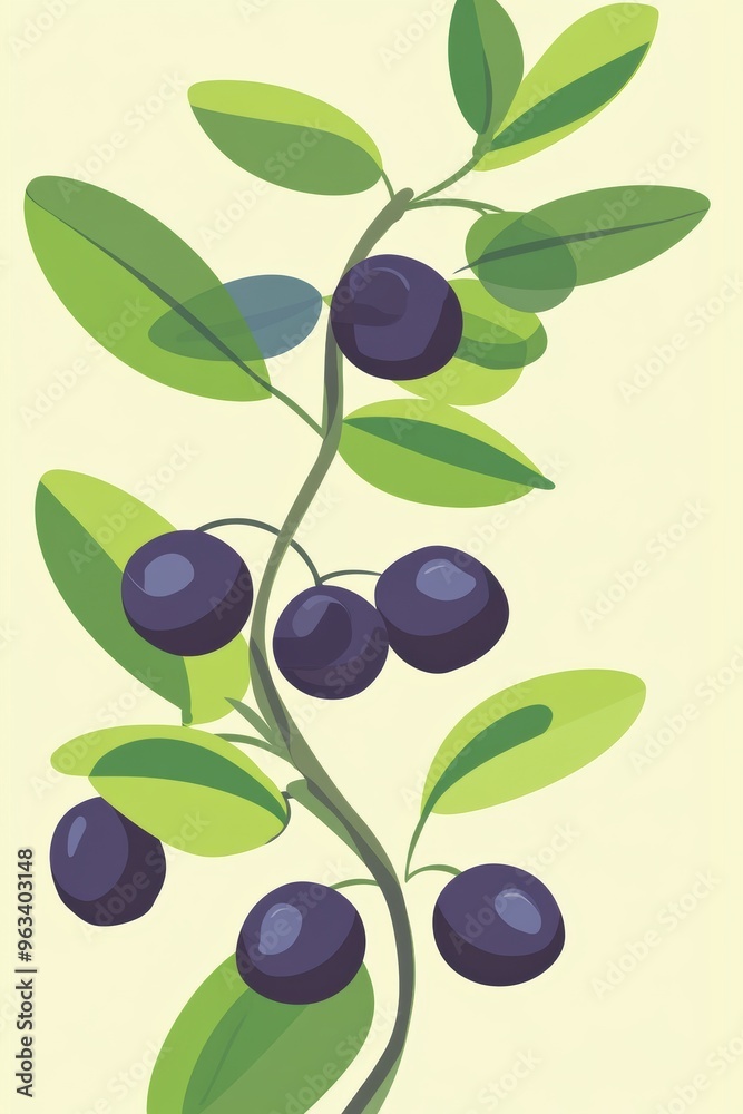 Illustration of Olive Branch with Dark Fruits Illustration of Olive Branch with Dark Fruits