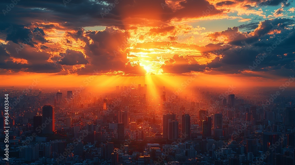Fototapeta premium Golden sunlight from skycraper