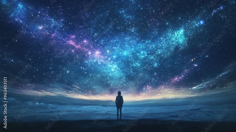 Cosmic Wanderer Contemplating the Infinite Universe from Earth's Horizon