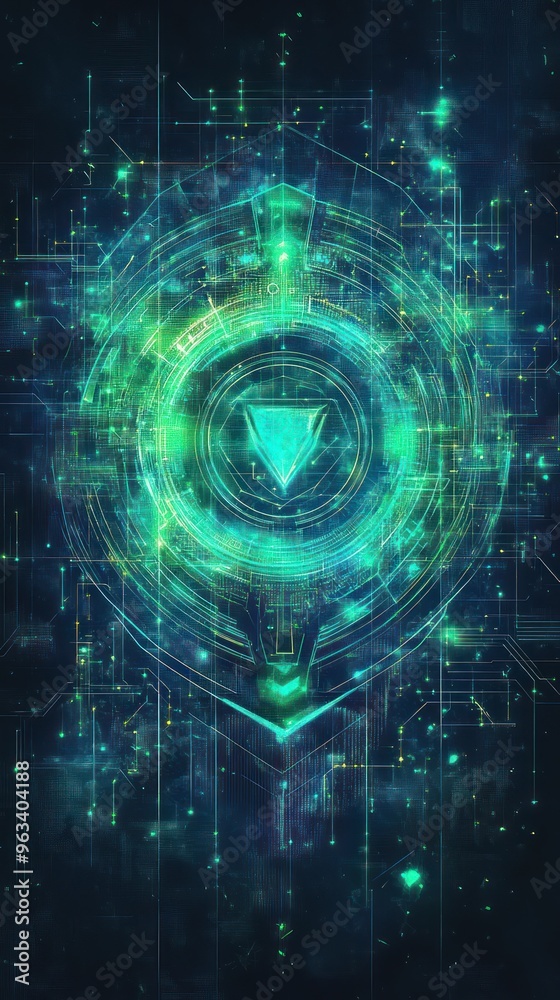 Obraz premium Abstract Digital Interface with Glowing Green Lines and Shapes