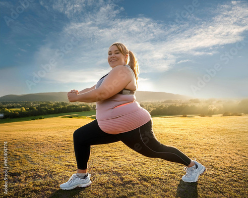 mujer gorda autoestima entrena aerobico al aire libre para bajar de peso, perder obesidad, ganar musculo