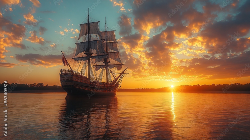 Fototapeta premium Antique Ship with copy space