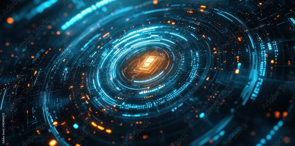 Abstract Futuristic Technology Background with Blue and Orange Lights Abstract Futuristic Technology Background with Blue and Orange Lights
