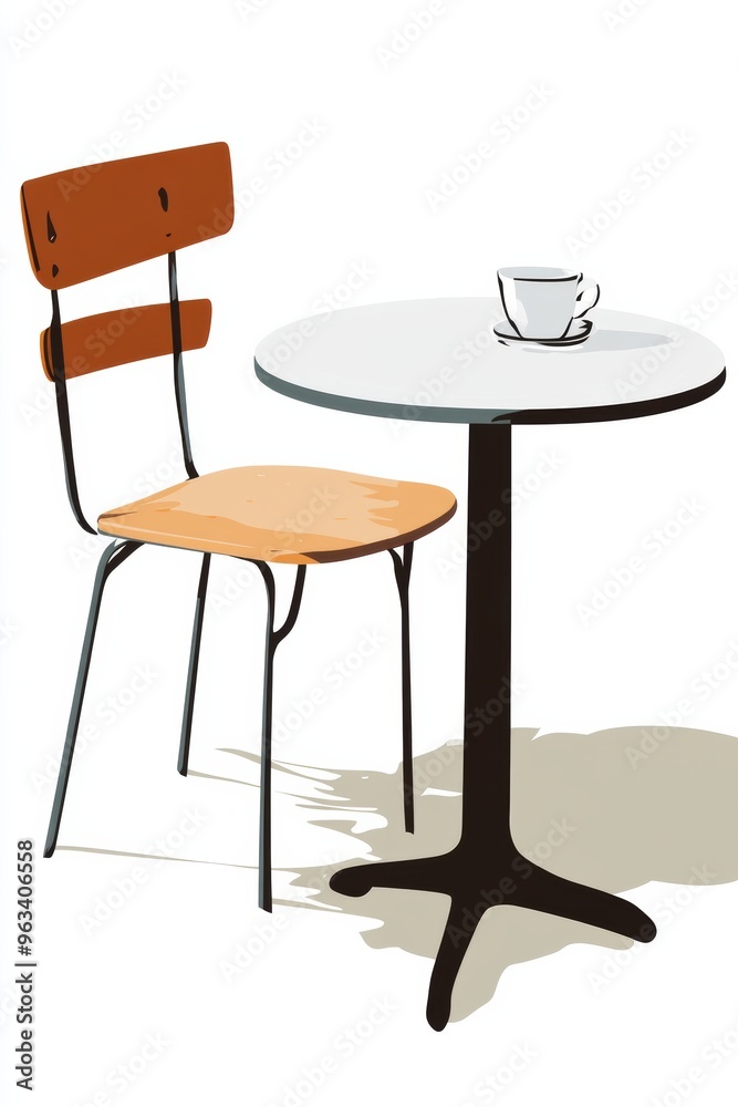 Minimalist Table and Chair with Coffee Cup Minimalist Table and Chair with Coffee Cup
