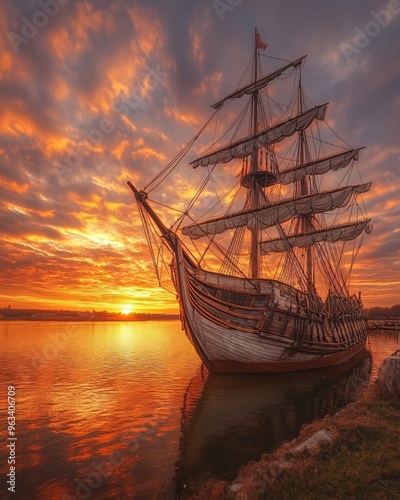 Retro Ship at Sunset