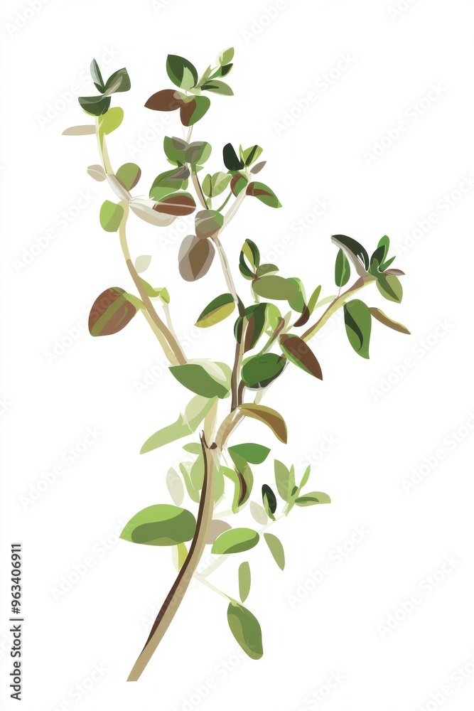 Stylized Green Herb Branch on White Background Stylized Green Herb Branch on White Background
