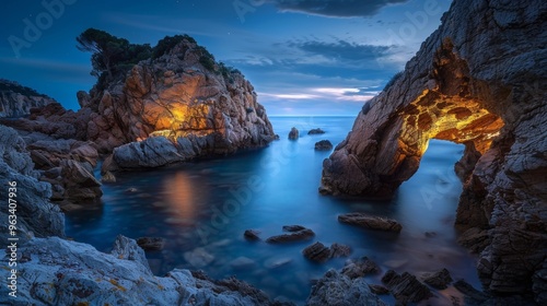 long exposure of a light in a coastal part with sea at night