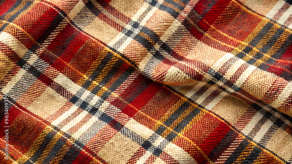 Cozy Plaid Texture in Warm Autumn Colors Representing Comfort and Tradition

