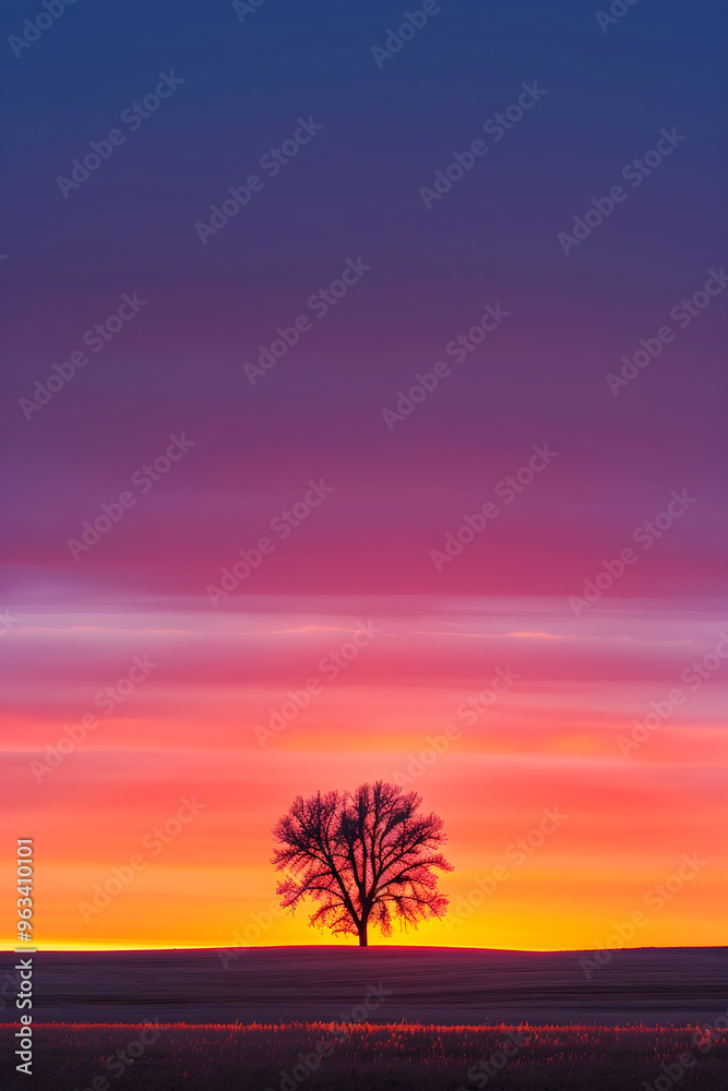 Serene Sunset with Silhouetted Tree: A Tranquil Moment of Nature's Beauty Captured in Vibrant Hues Serene Sunset with Silhouetted Tree: A Tranquil Moment of Nature's Beauty Captured in Vibrant Hues