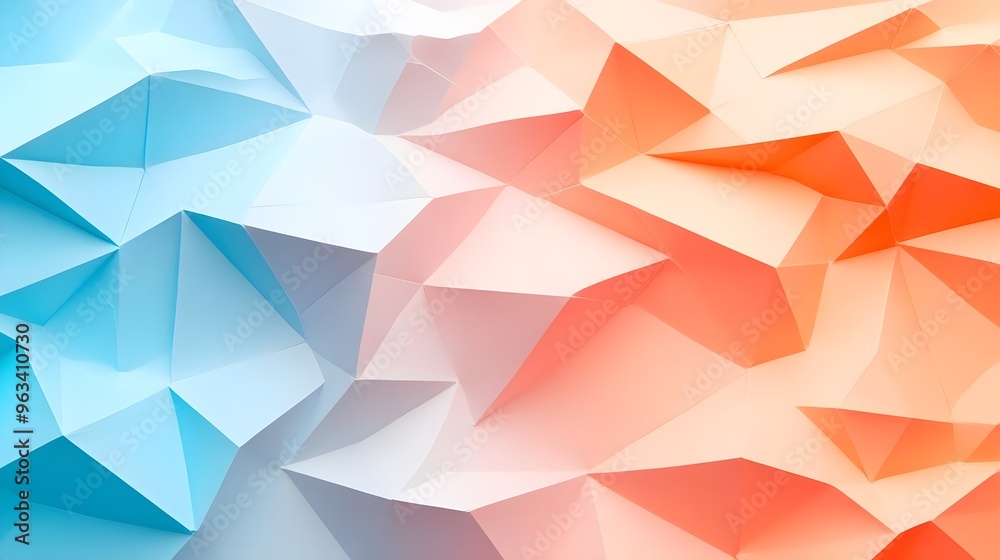 Abstract geometric background featuring vibrant blue and orange triangular shapes with depth and texture, perfect for modern design. Abstract geometric background featuring vibrant blue and orange triangular shapes with depth and texture, perfect for modern design.
