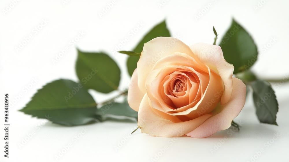 A Delicate Peach Rose with Green Leaves A Delicate Peach Rose with Green Leaves