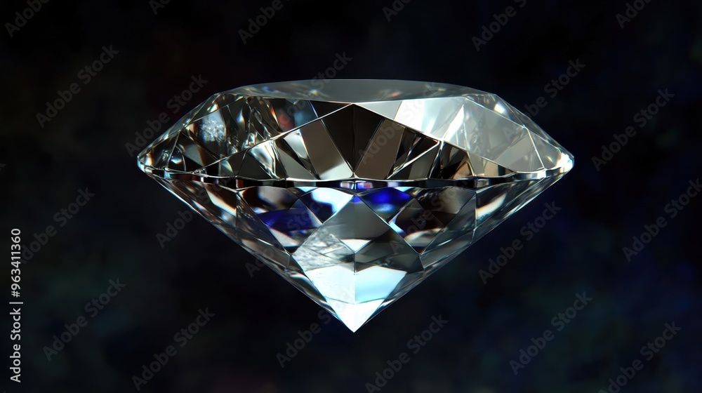 Brilliant diamond floating on a dark background, reflections creating an intricate pattern of light. Brilliant diamond floating on a dark background, reflections creating an intricate pattern of light.