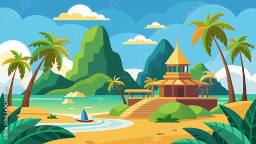 Minimalist Thailand beach vector art illustration photo