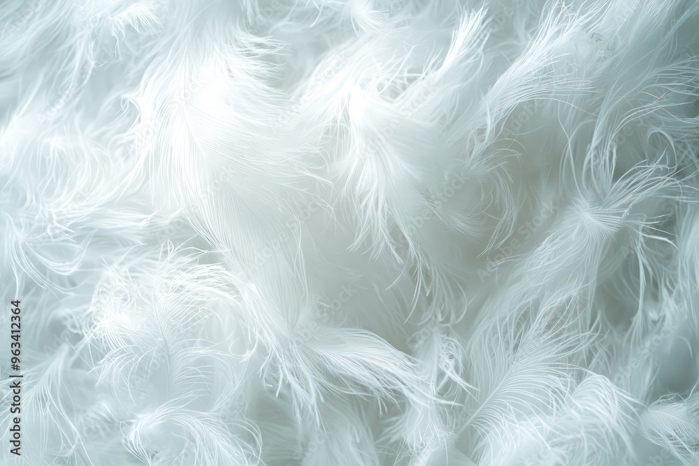 A depiction of fluffy white material, likely fur or feathers, illustrating softness and purity in a tactile visual experience.