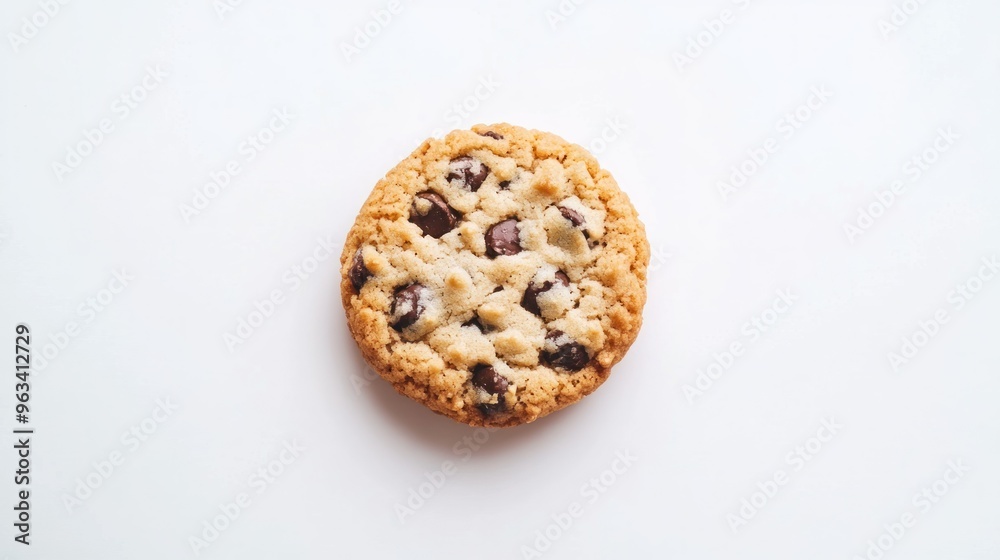 A Single Chocolate Chip Cookie on White Background A Single Chocolate Chip Cookie on White Background