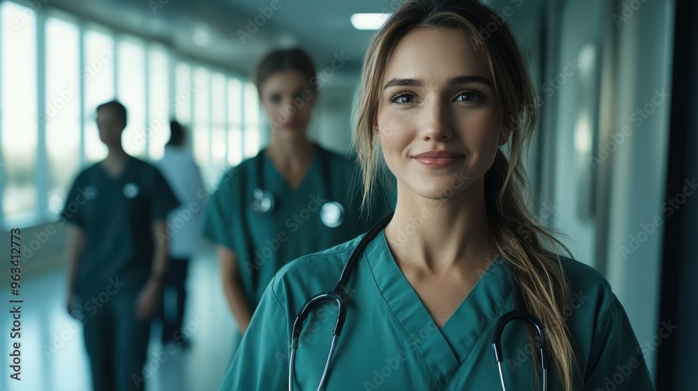 Fototapeta premium The Nurse in Green Scrubs