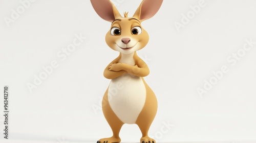 A cartoon rabbit stands confidently with arms crossed, showcasing a friendly demeanor.