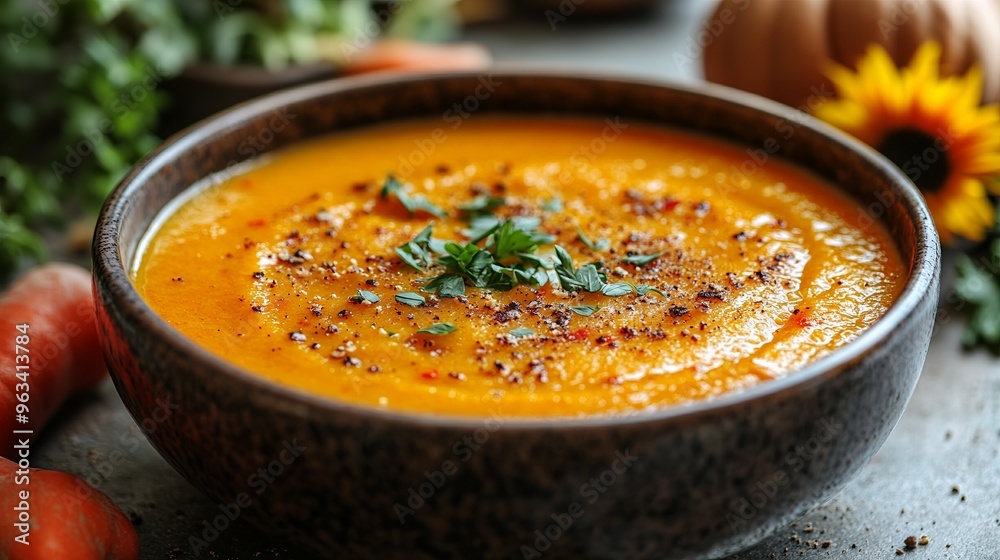 Pumpking soup ready to be served Pumpking soup ready to be served