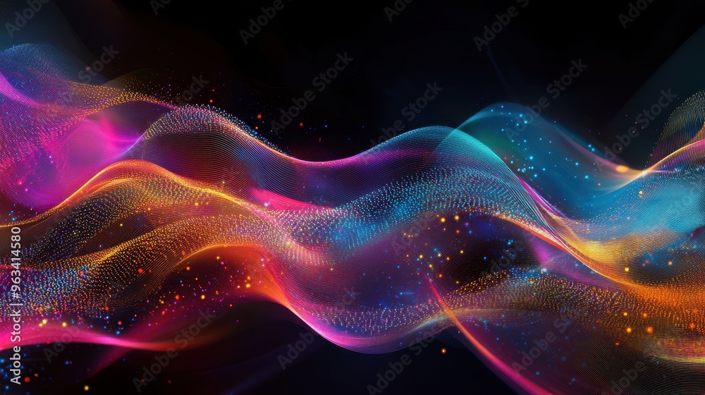 Fototapeta premium Data Flow Abstract Background - Illustration of Network Interconnectedness with Colorful Curves and Waves