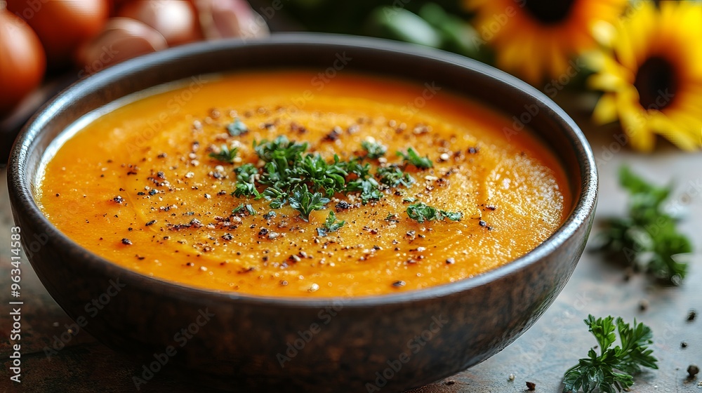 Pumpking soup ready to be served Pumpking soup ready to be served