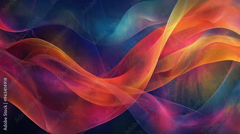 Obraz premium Technicolor Data Flow: Abstract Interconnected Waves of Color Representing Internet Connectivity