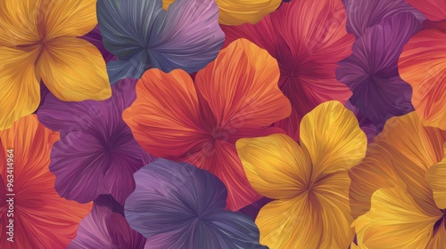 Abstract floral background forming a pattern of colorful large petals overlapping each other, creating a festive design