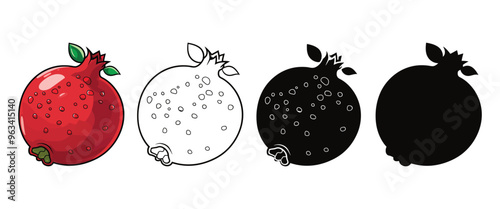 Pomegranate vector illustration, outline, silhouette on white background