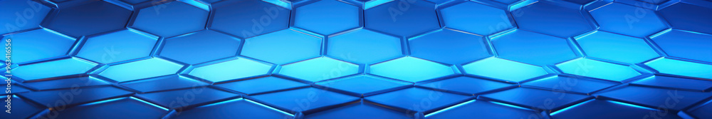 Obraz premium Blue hexagon background. Close-up Hexagonal shapes. Honeycomb pattern. Technology, digital and futuristic design. Polygonal, geometric wallpaper.