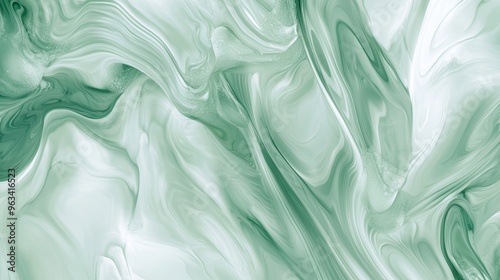 Green acrylic paint flows and mixes, creating wavy swirls in a vibrant abstract background. Perfect for modern projects