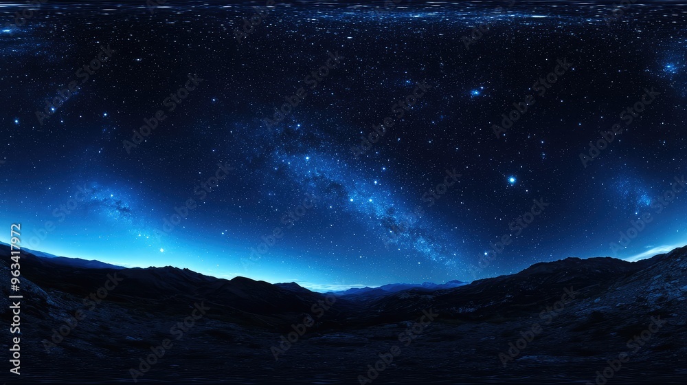 360-degree starry night sky environment map, with a blue tone and stars scattered in the upper left corner, conveying a sense of calm and beauty