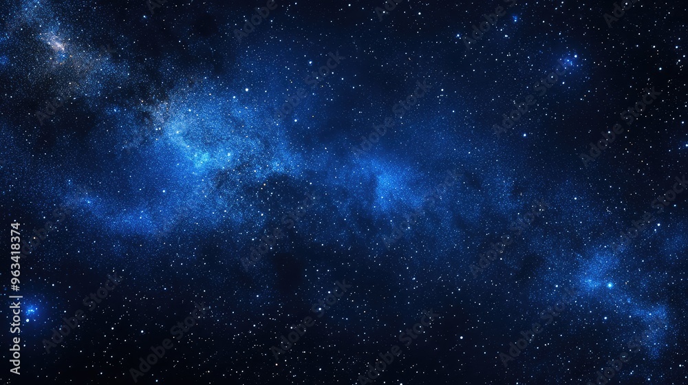 HDR panorama of a starry night sky, with a detailed blue background, stars in the upper left, and soft lighting creating an elegant atmosphere