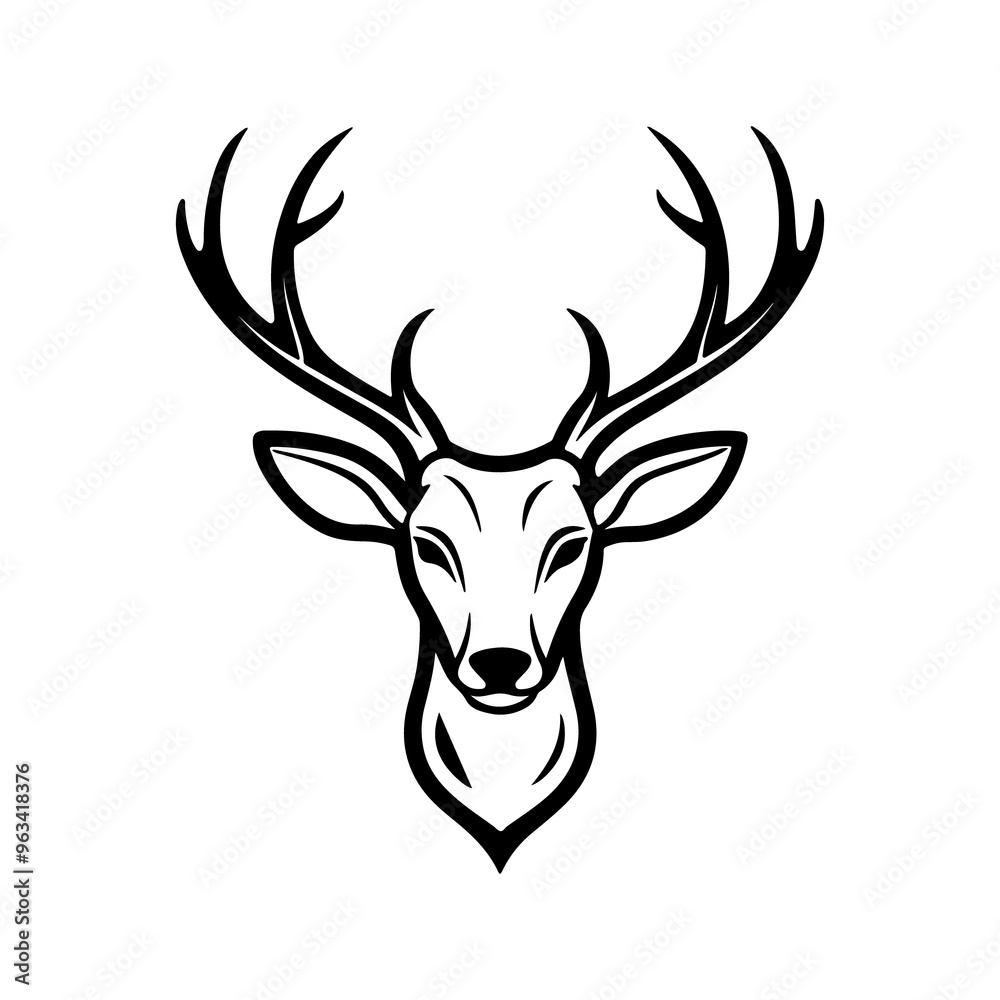 Vector art illustration of a deer head line art silhouette set against a clean white background Vector art illustration of a deer head line art silhouette set against a clean white background