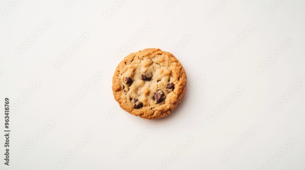 A Single Chocolate Chip Cookie on White Background A Single Chocolate Chip Cookie on White Background