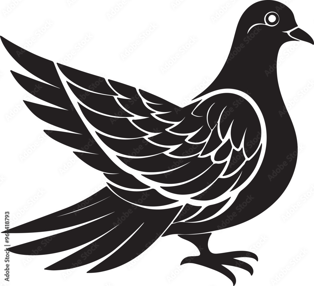 Obraz premium A vector-style silhouette of a dove in black and white, embodying the essence of peace and freedom in a simple form