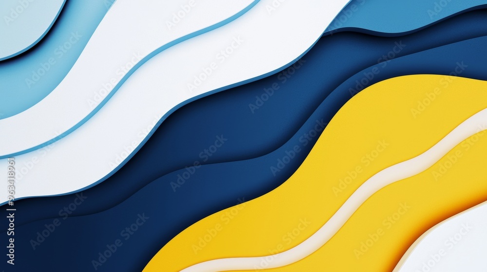 Vibrant background with yellow, blue, and white waves in a paper cut effect. Adds modern flair to design projects Vibrant background with yellow, blue, and white waves in a paper cut effect. Adds modern flair to design projects