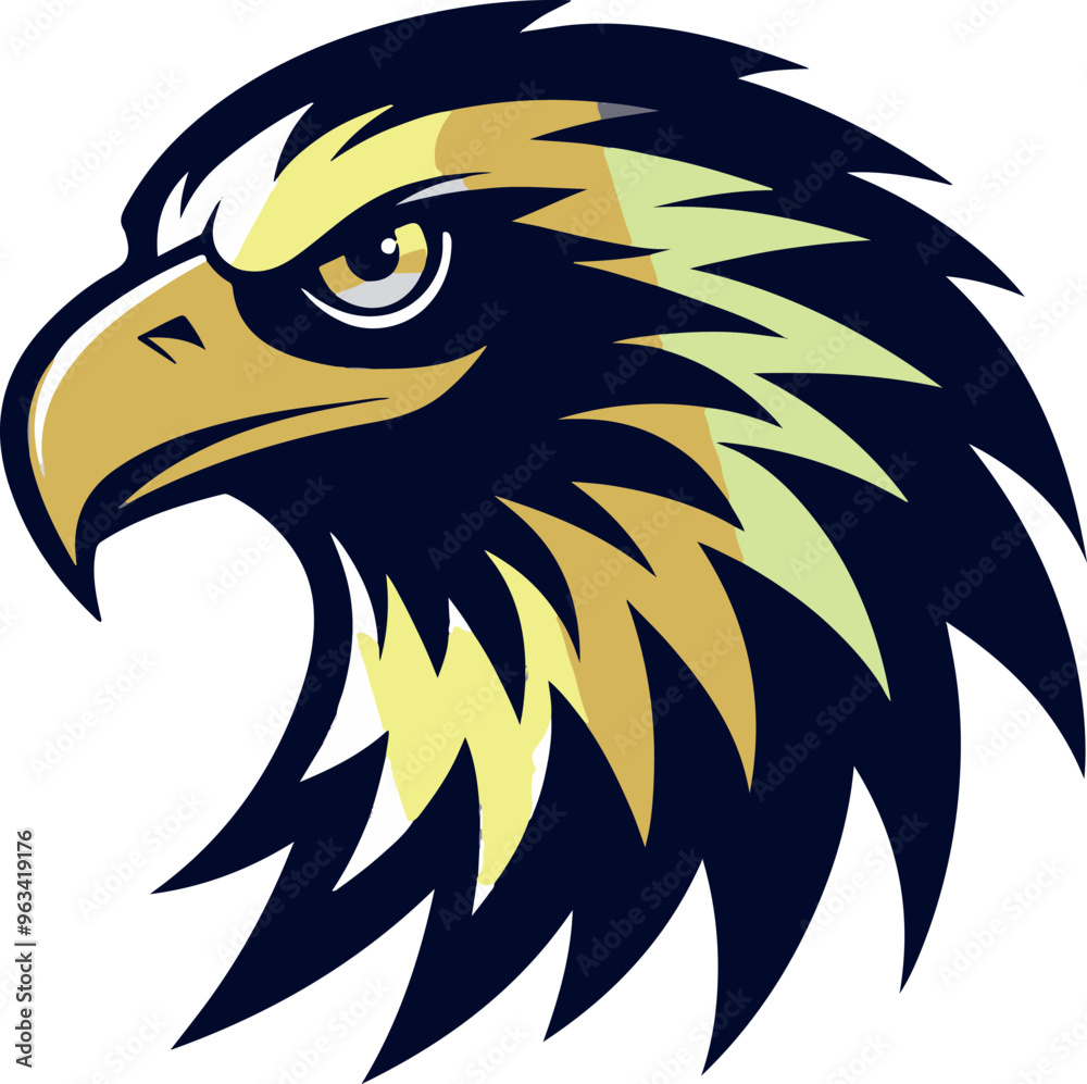Fototapeta premium Black and white illustration of an eagle's head, showcasing intricate details and a striking profile
