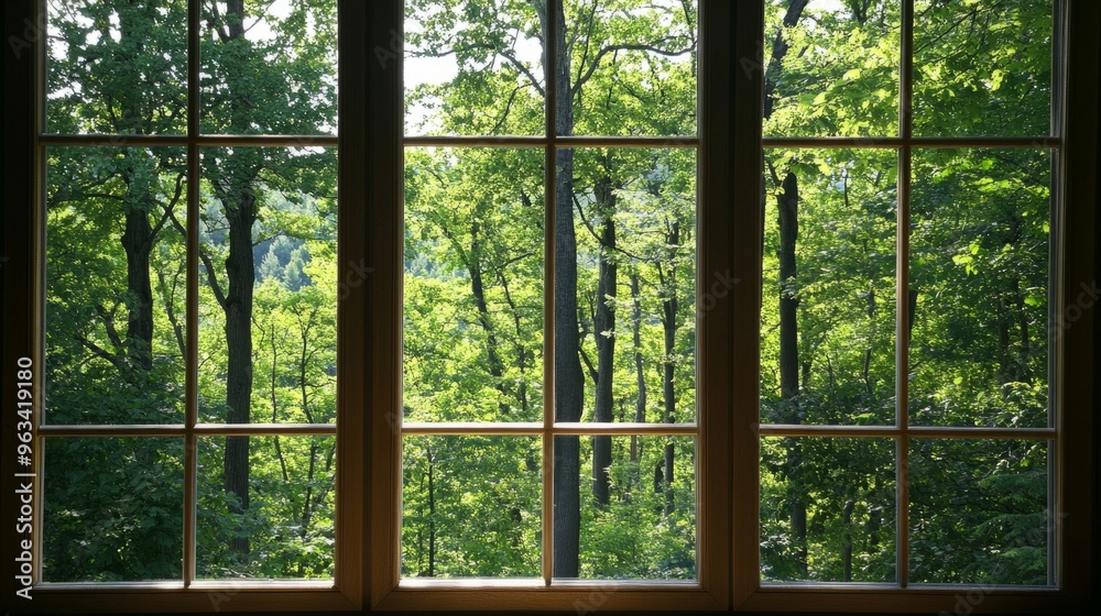 Outside the window is a forest, a concept of nature Outside the window is a forest, a concept of nature