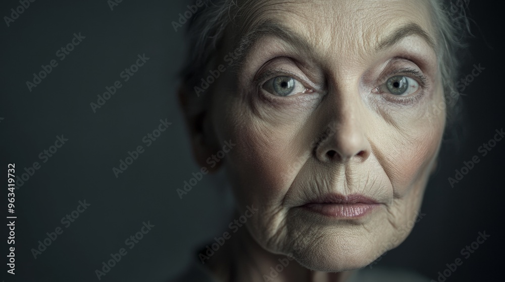 A woman with a very old face is looking at the camera A woman with a very old face is looking at the camera