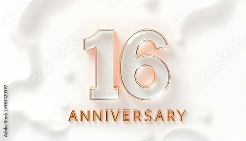 16th Anniversary letter manipulation with transparent soap bubbles floating on a soft  background